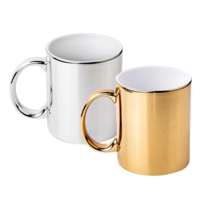 Taza efecto cromado espejo oro y plata