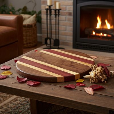 Round Purpleheart, Black Walnut and Maple Cutting Board