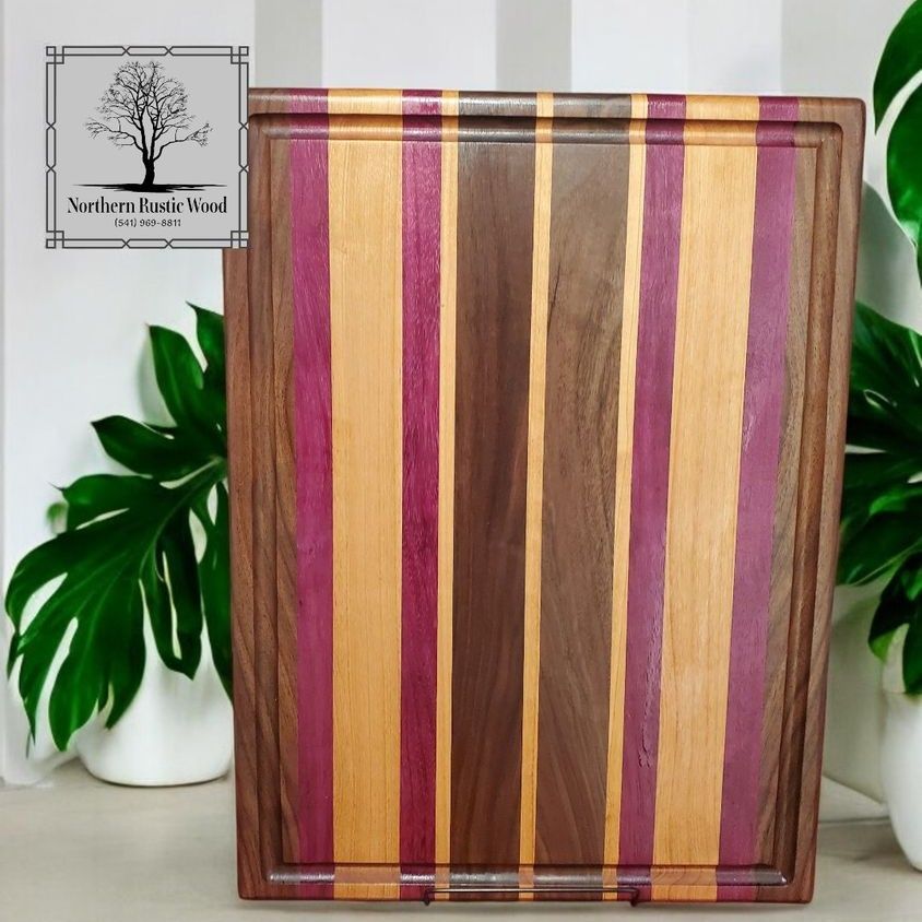 Black Walnut, Purpleheart and Maple Cutting Board