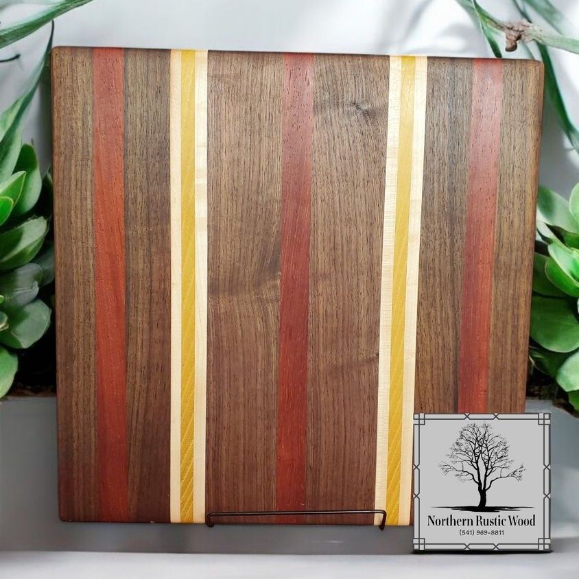 Black Walnut, Padauk, Yellowheart and Maple Cutting Board