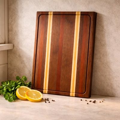 Black Walnut, Padauk, Yellowheart and Maple Hardwood Cutting Board Black Walnut, Padauk, Yellowheart and Maple Hardwood Cutting Board