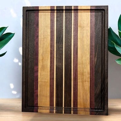 Purpleheart, Black Walnut and Maple Cutting Board