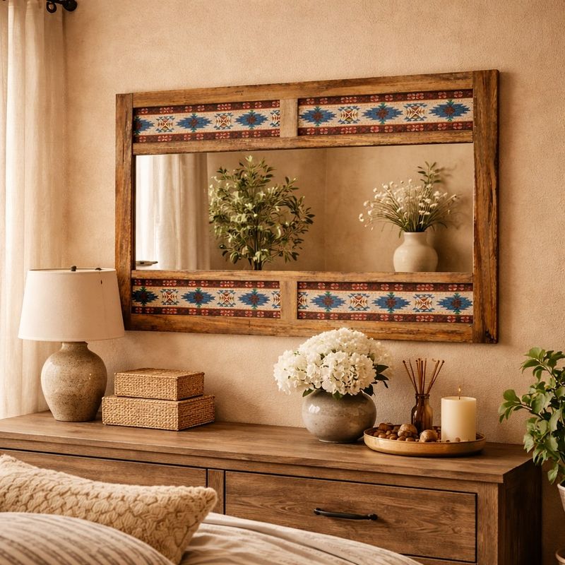 Handcrafted Rustic Textile Inlay Wall Mirror