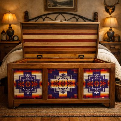 Custom Hardwood Blanket Chest with Pendleton-Style Textile Panels