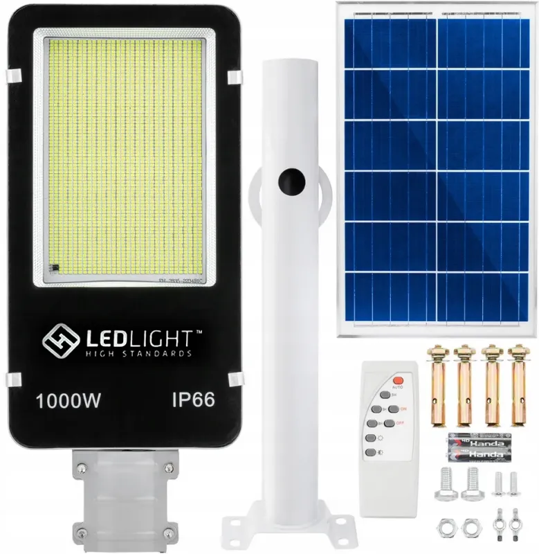 Lampa uliczna solarna 600 led panel uchwyt pilot premium ip66 1000w