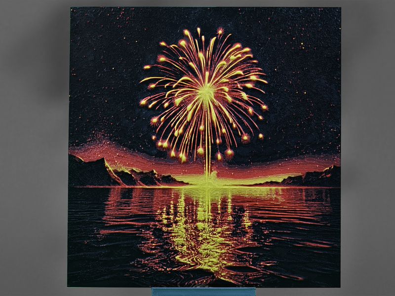 Feuerwerk-Landschaft – Leuchtende Wanddekoration