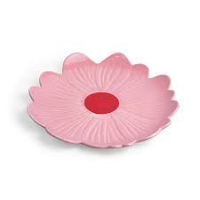 Small Ceramic Flower Plate Pink with Red Centre