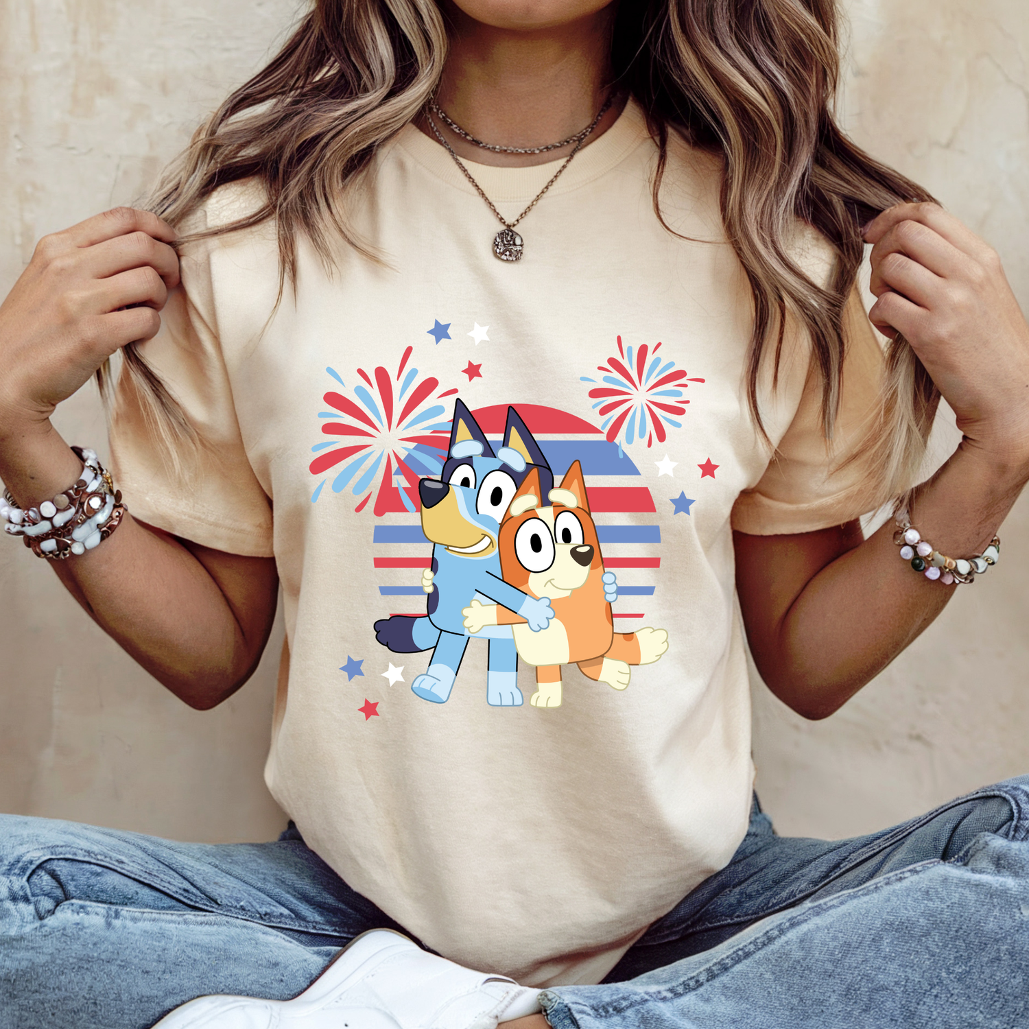 Patriotic Bluey and Bingo