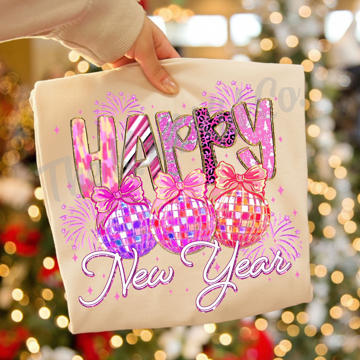 HAPPY NEW YEAR DISCO BALL WHITE FONT