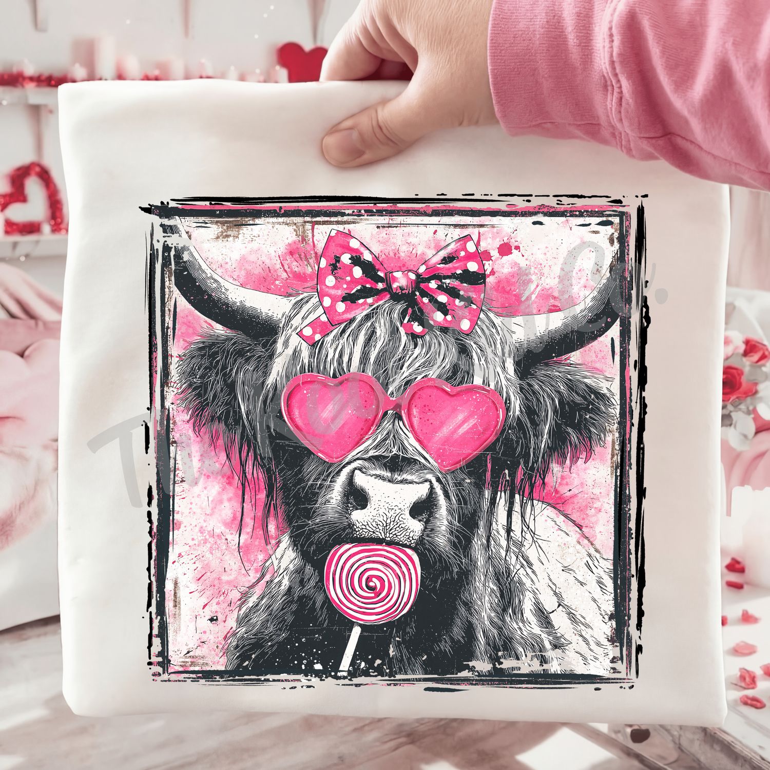 HIGHLAND COW WITH HEART GLASSSES