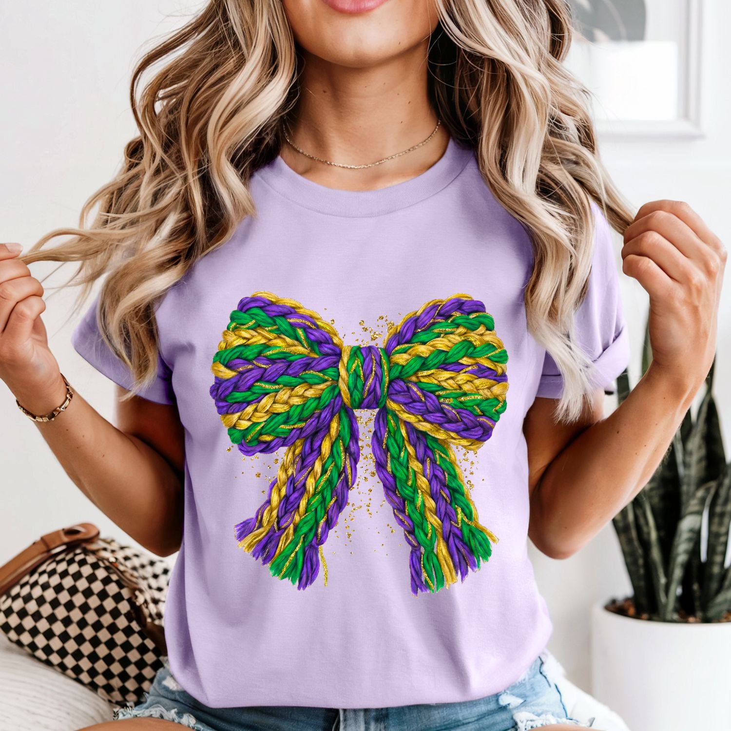 YARN MARDI GRAS BOW