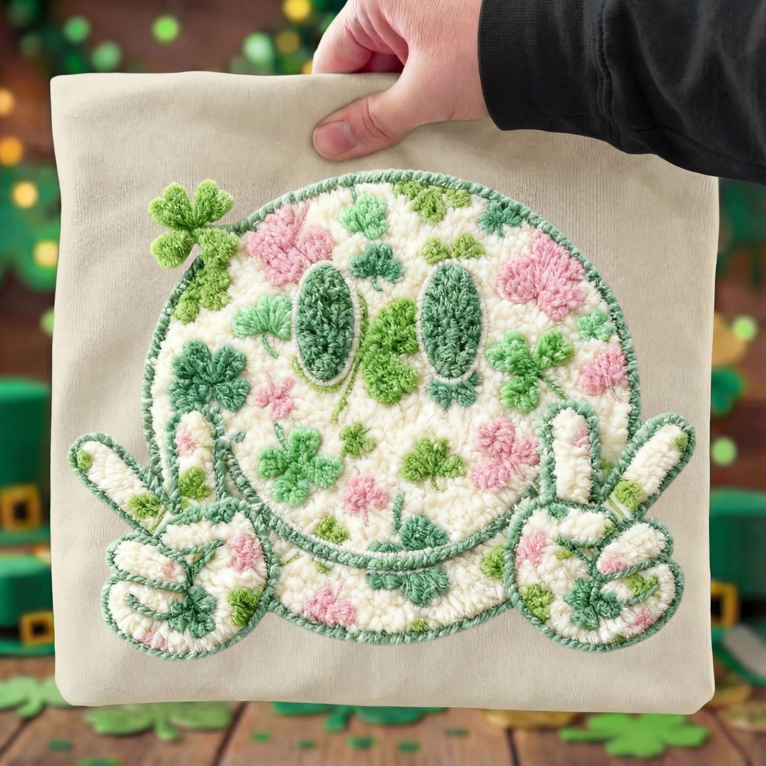 FUZZY SHAMROCK SMILEY FACE