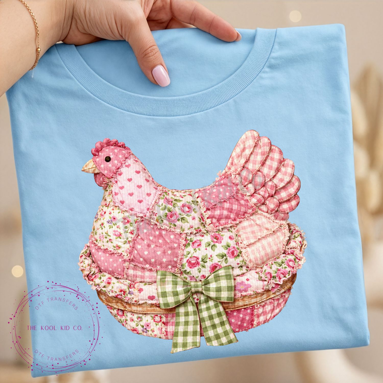 PINK PATCHWORK HEN ON NEST