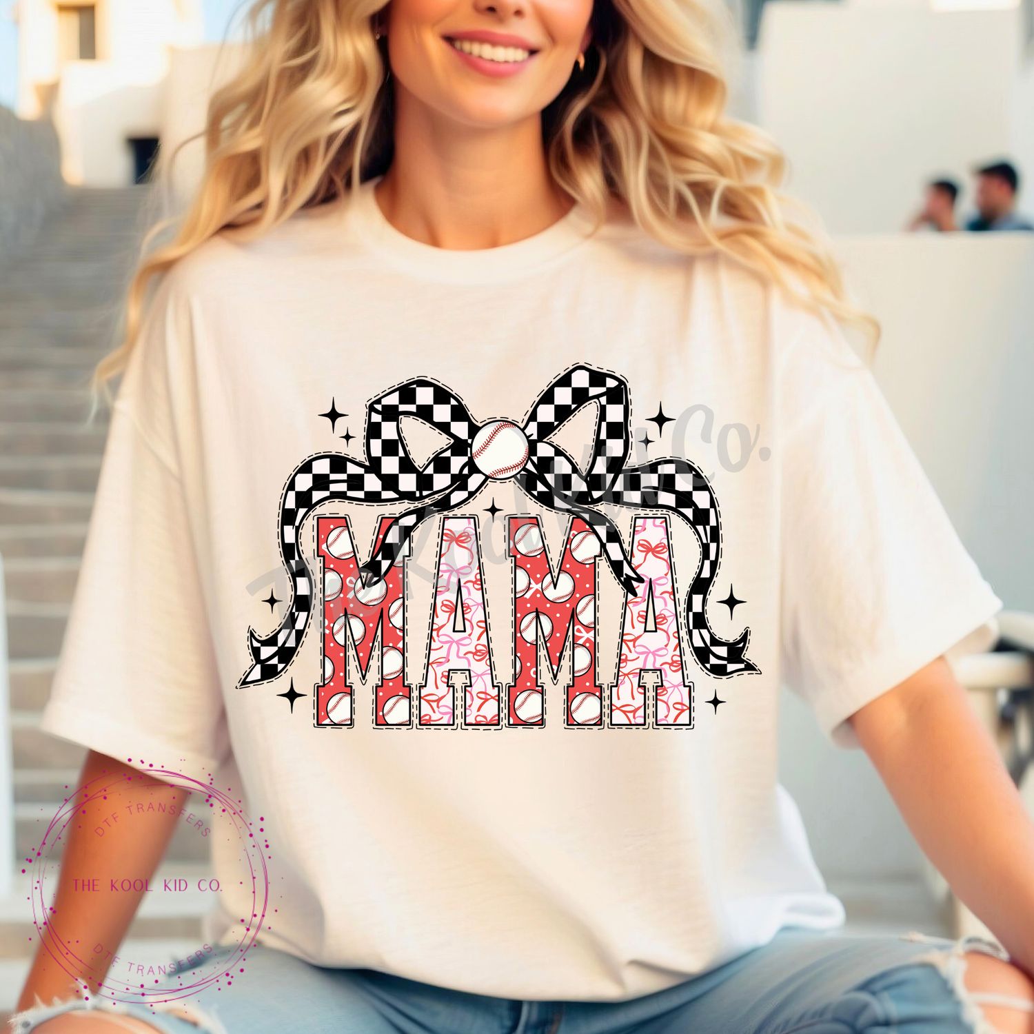 BASEBALL MAMA CHECKERED BOW