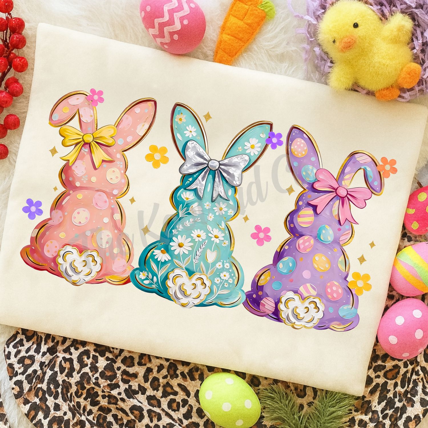 PAINTED FLOWER BUNNY TRIO