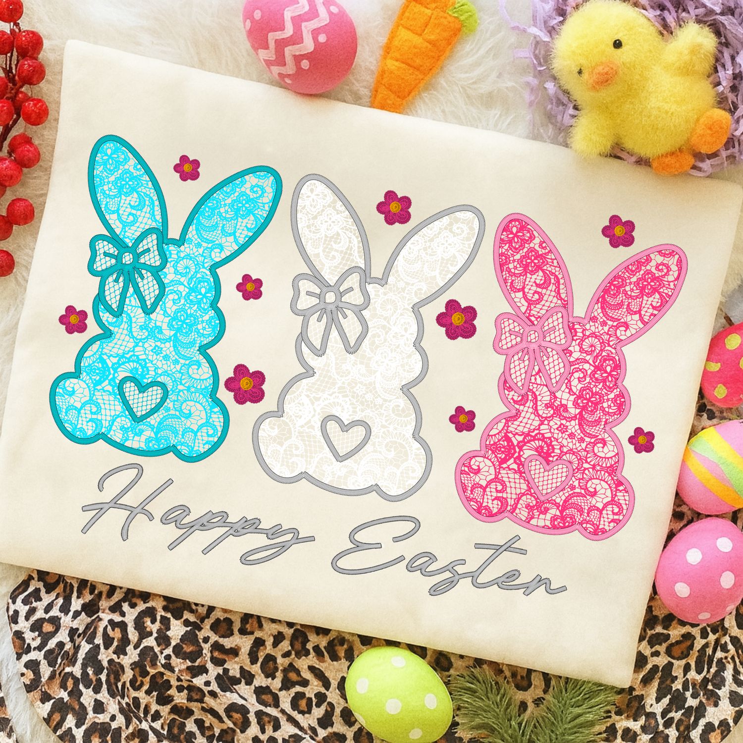 HAPPY EASTER LACE BUNNY TRIO
