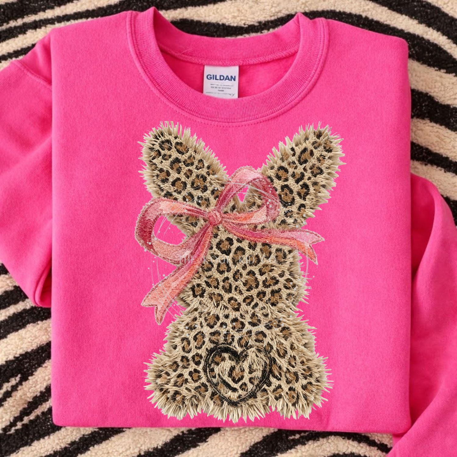 Fuzzy Leopard Bunny With Bow