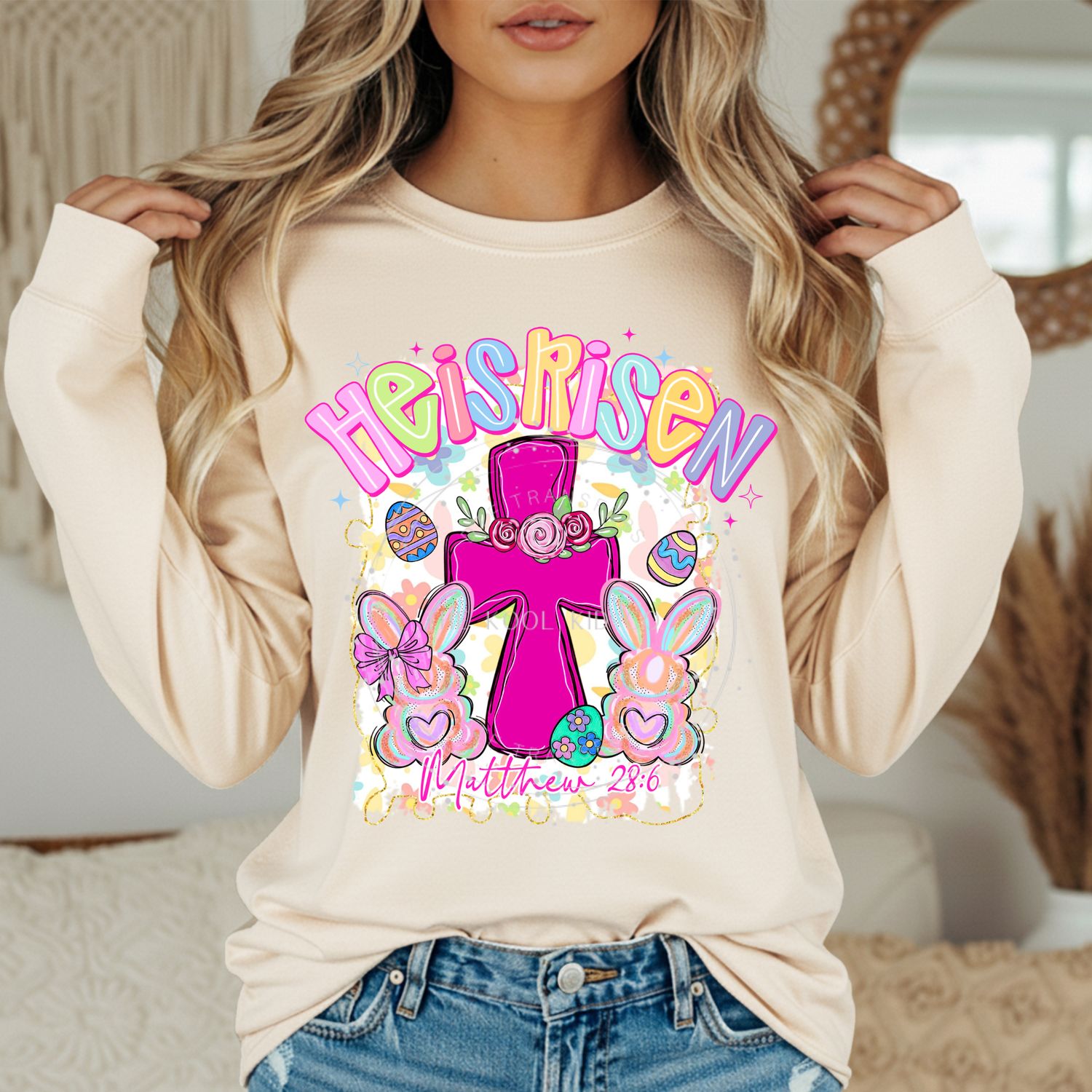 He Is Risen Bunny Cross