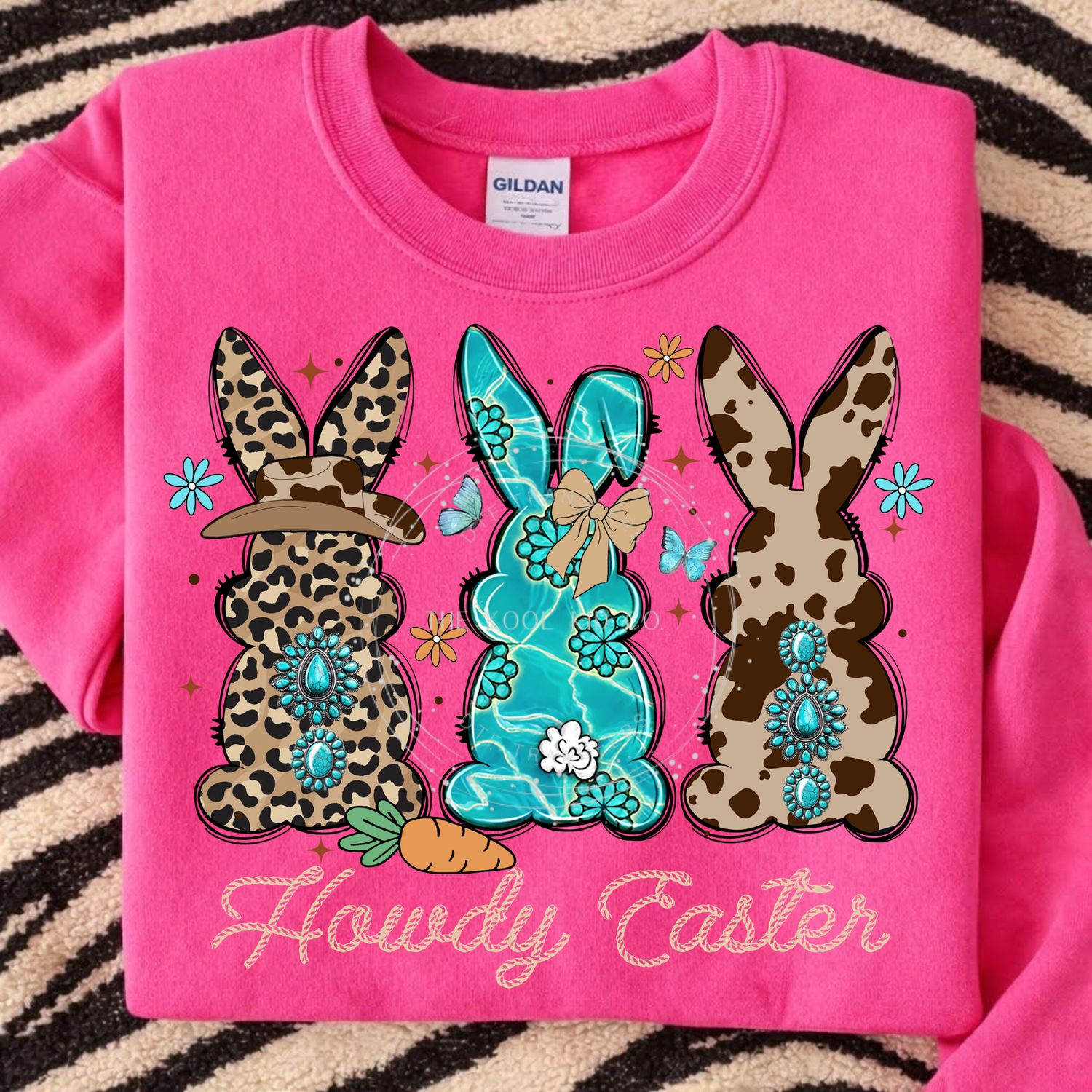 Howdy Easter Turquoise Leopard Bunny