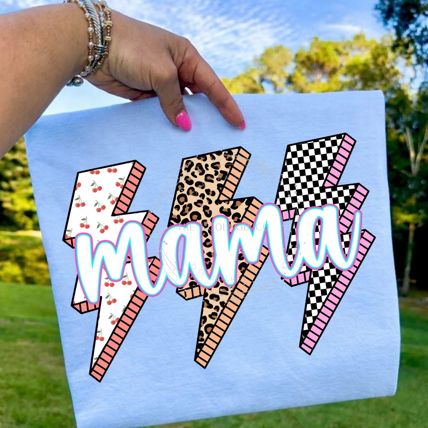 Checkered Leopard Cherries Lighting Bolt Mama