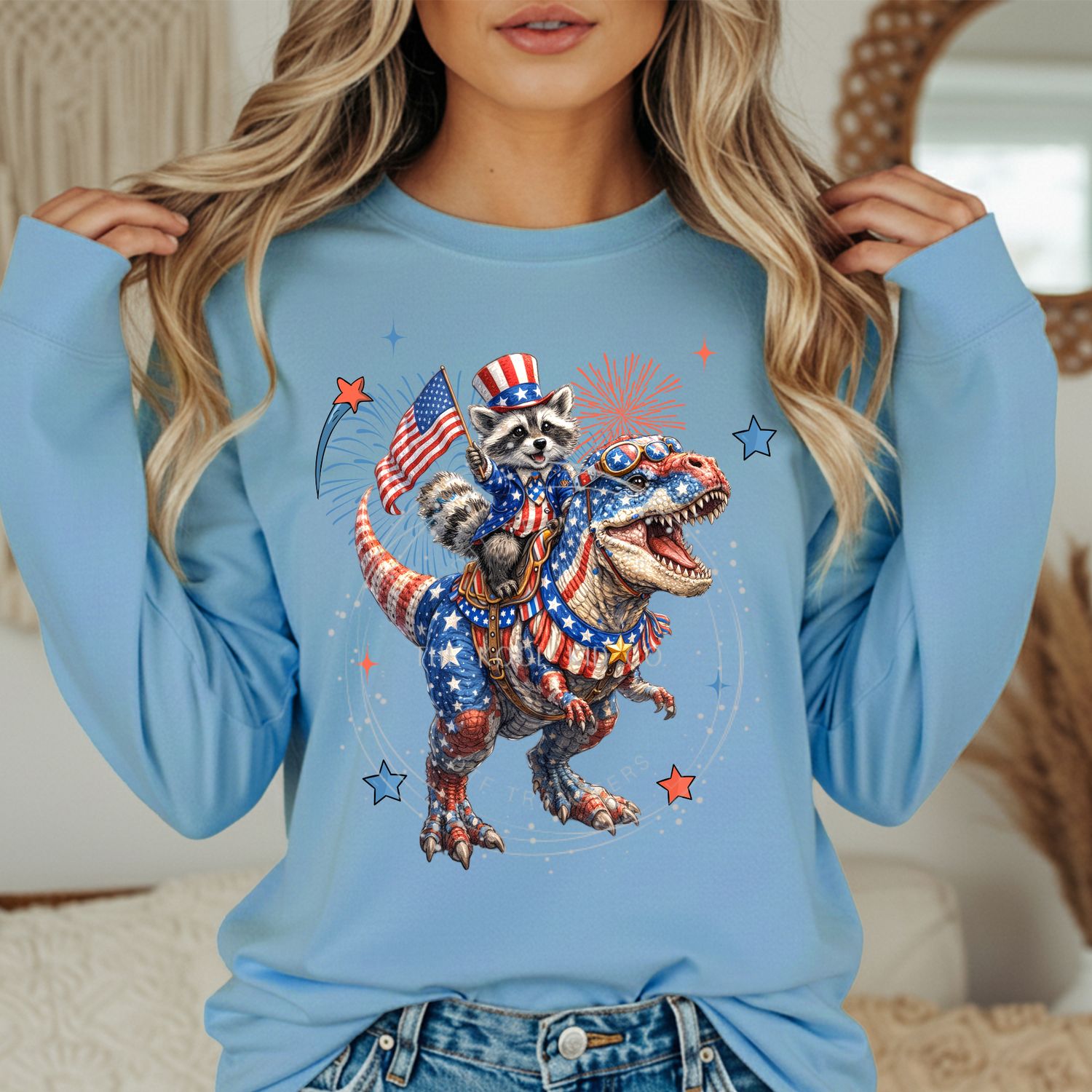 Patriotic Raccoon And Dinosaur