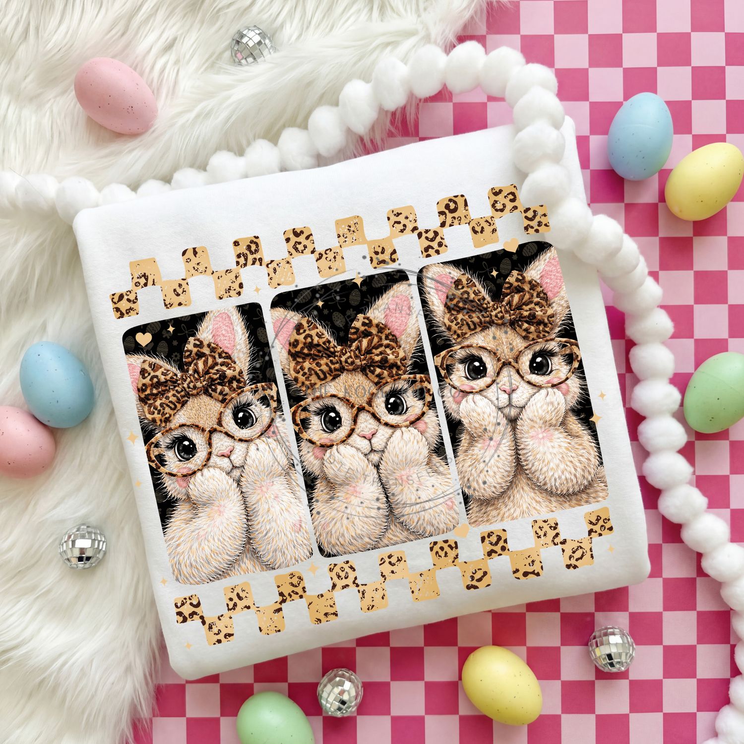 Faux Yarn Leopard Bunny Trio