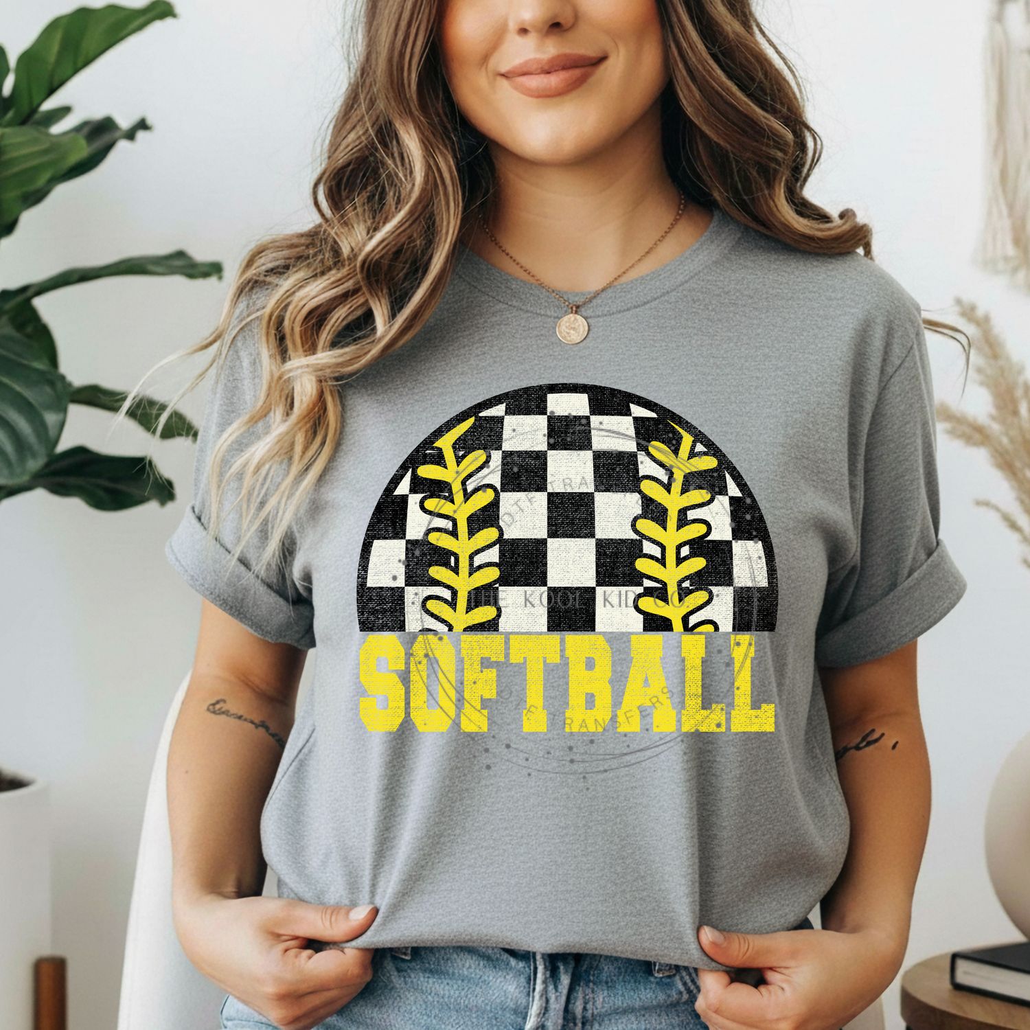 Checkered Softball Yellow Font