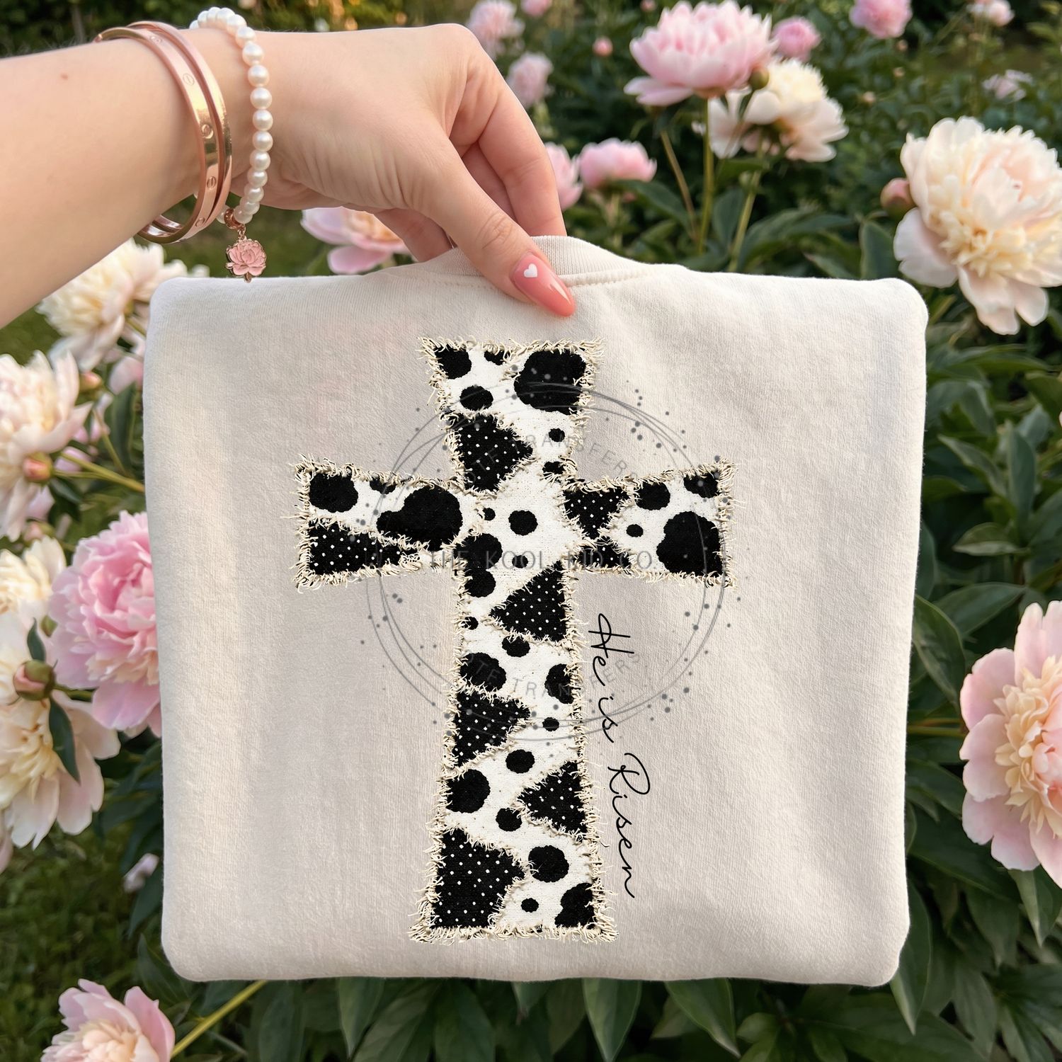 He Is Risen Cow Print Cross