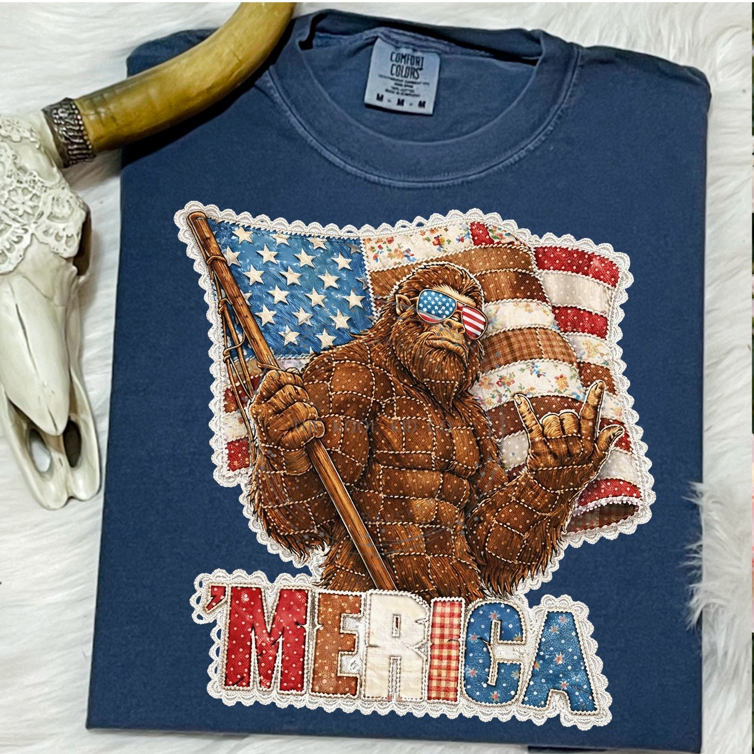 Patchwork Patriotic Bigfoot America
