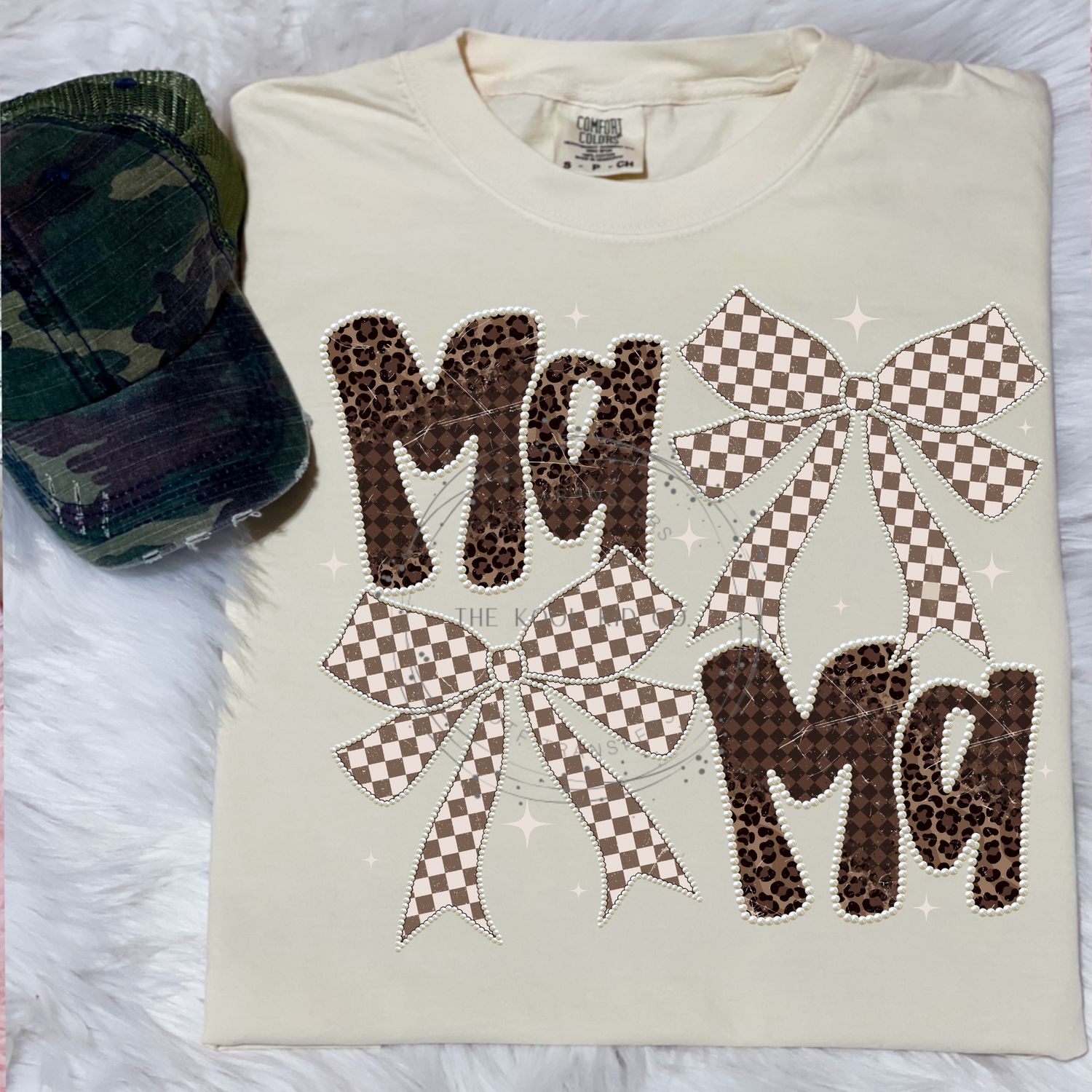 Checkered Leopard Pearl Boujee Mama Bow