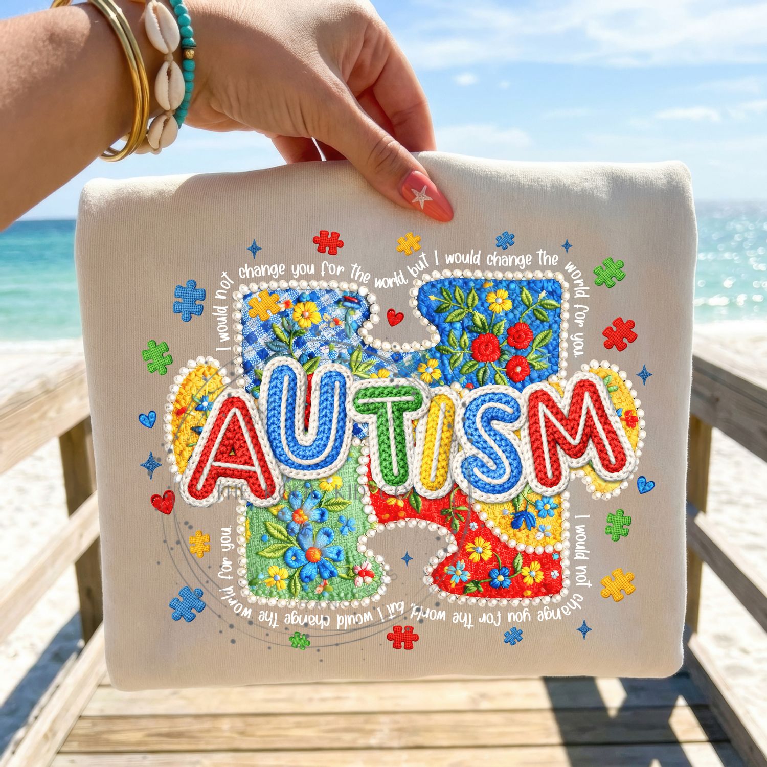 Faux Yarn Flower Autism Puzzle