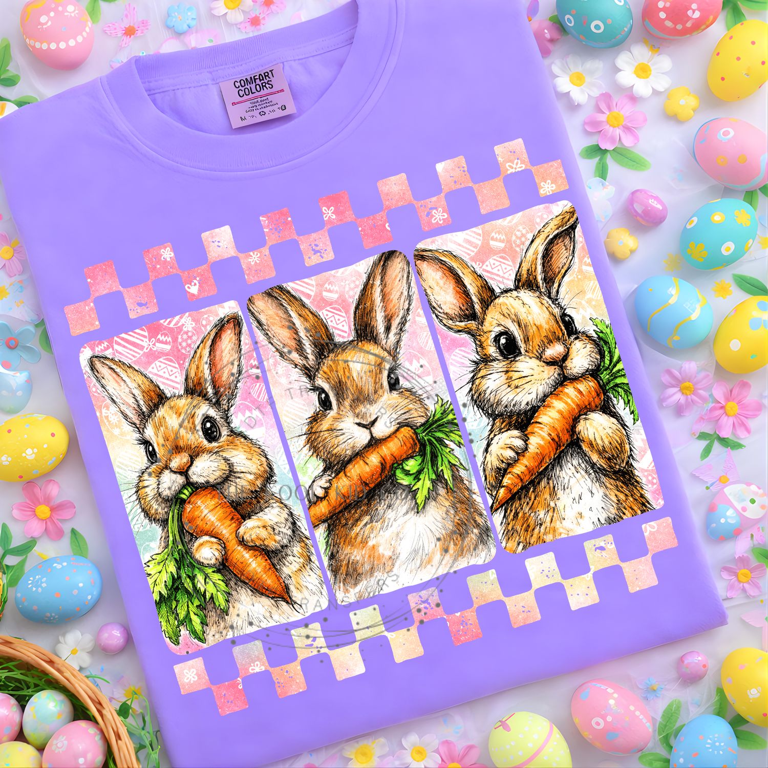 Checkered Easter Bunny with Carrot Coquette