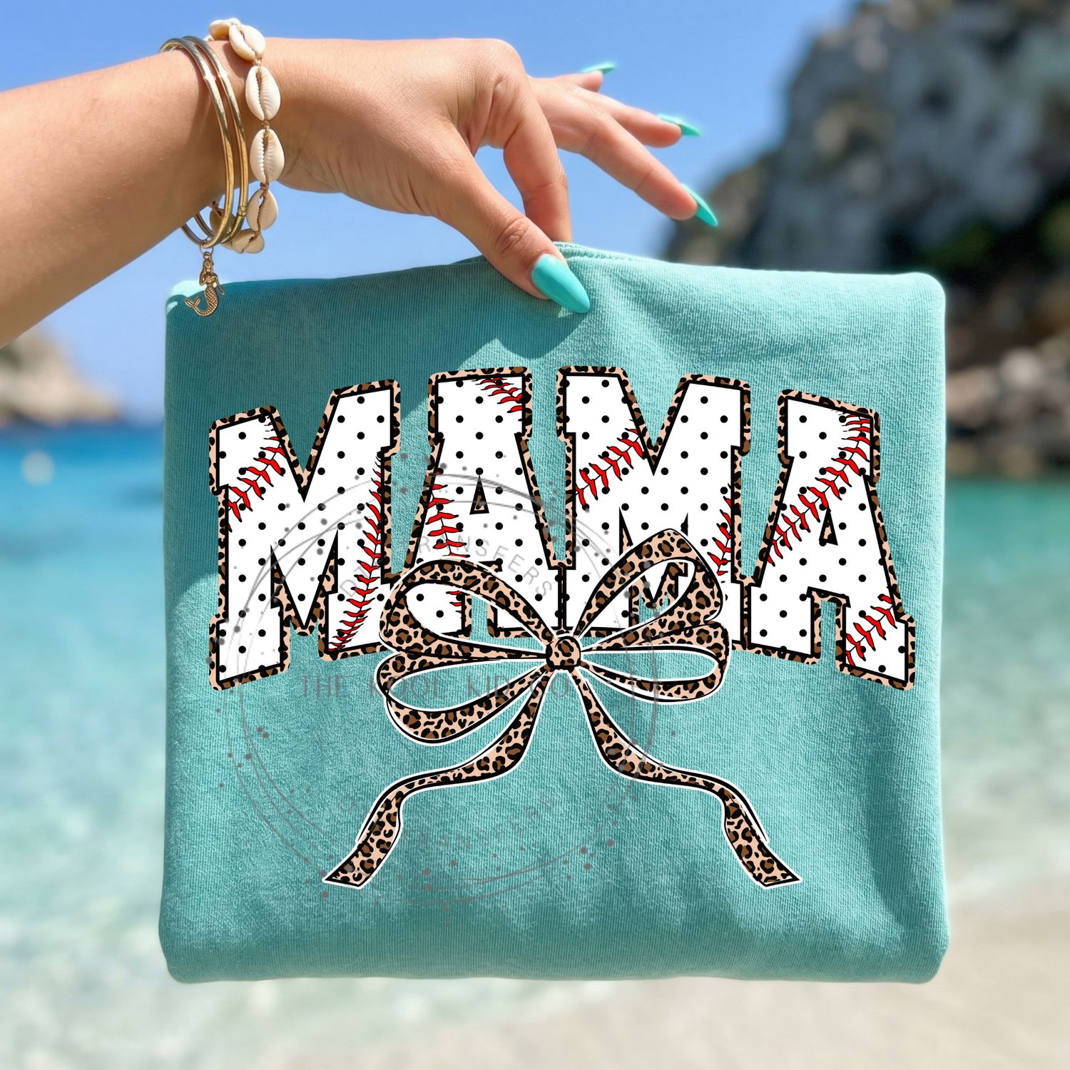 Polka Dot Leopard Bow Baseball Mama