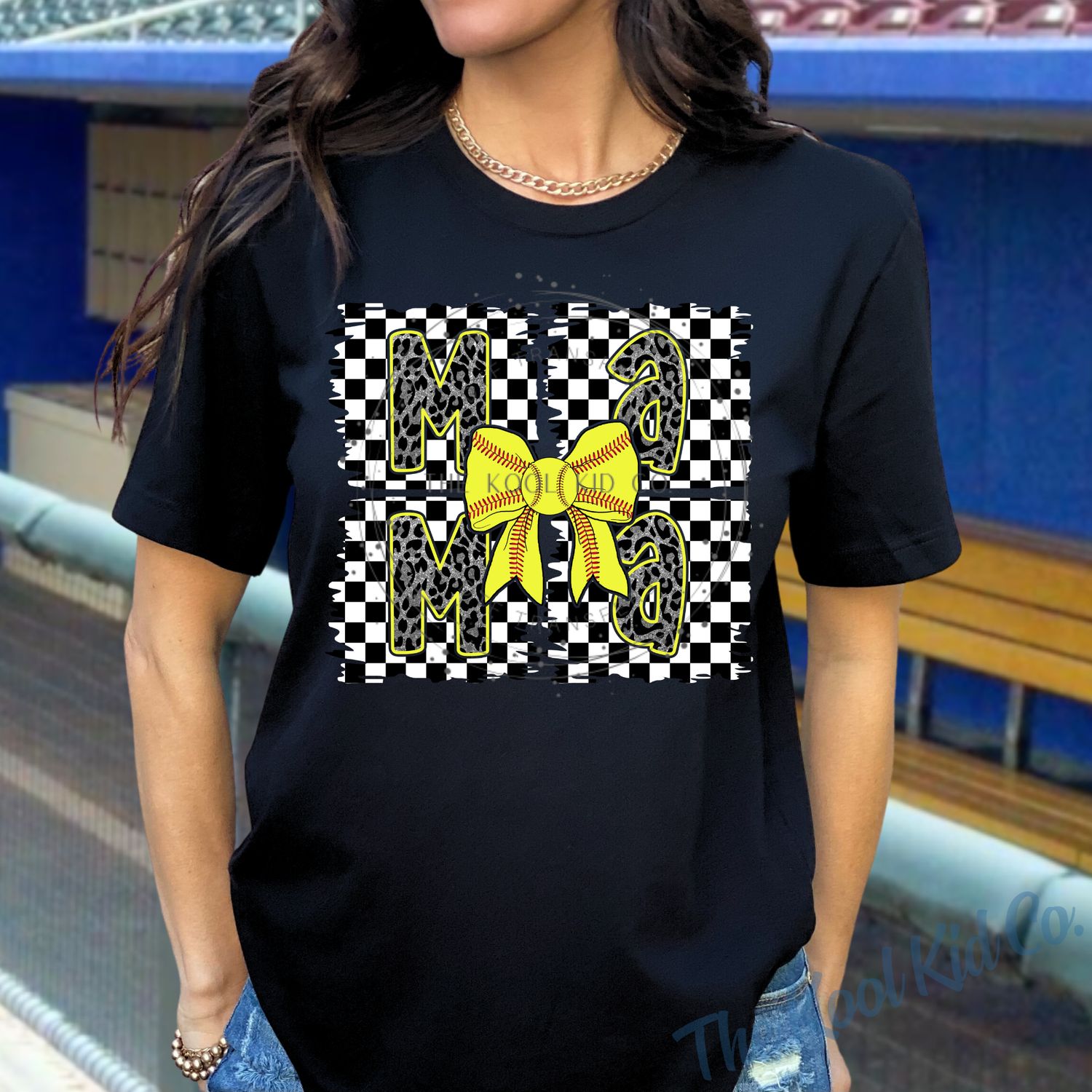 Checkered Squares Softball Mama