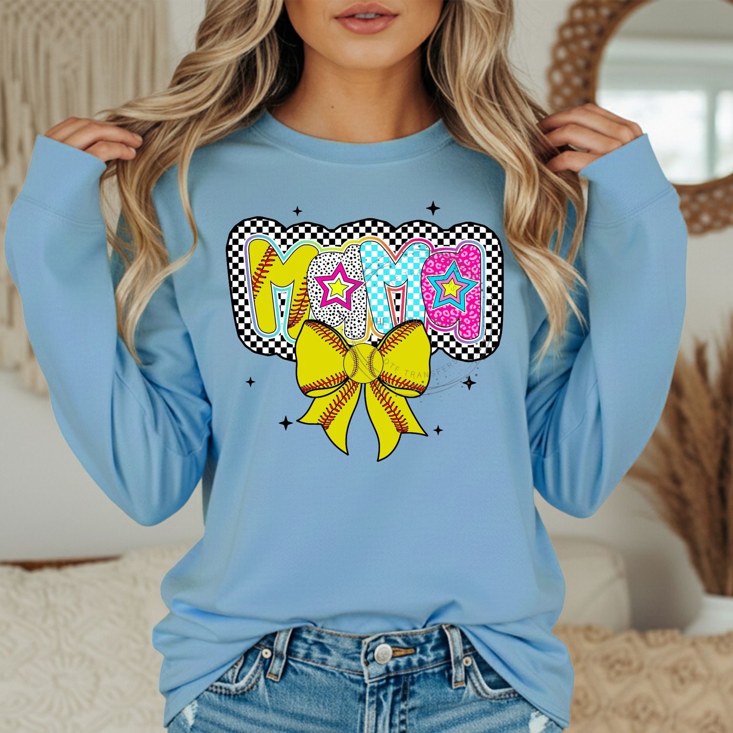 Checkered Preppy Softball Mama