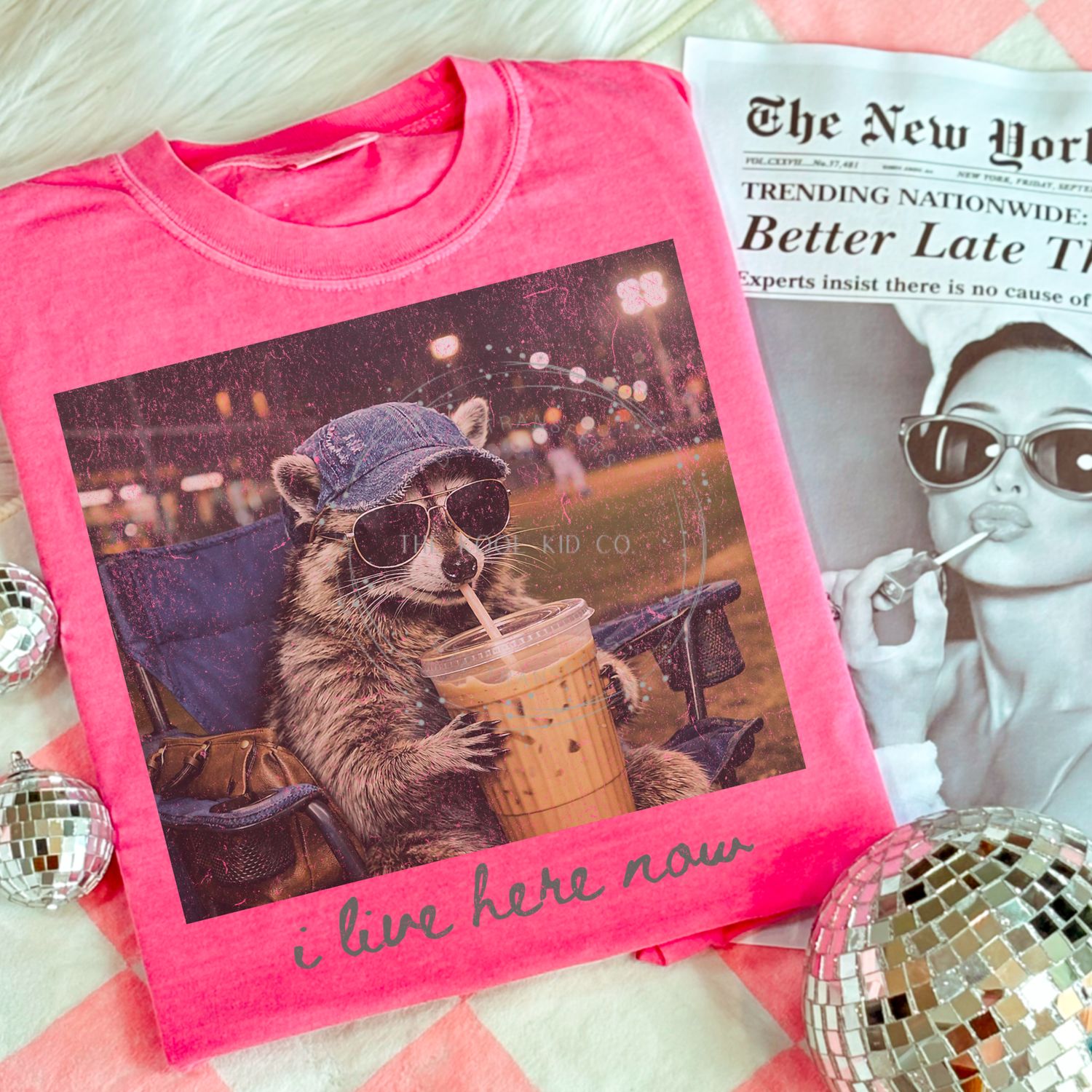 I Live Here Now Raccoon Coffee Baseball