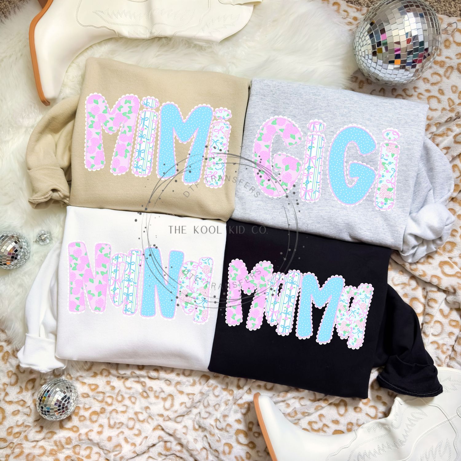 Floral Stripes And Bows Mama, Nana, Gigi, Mimi