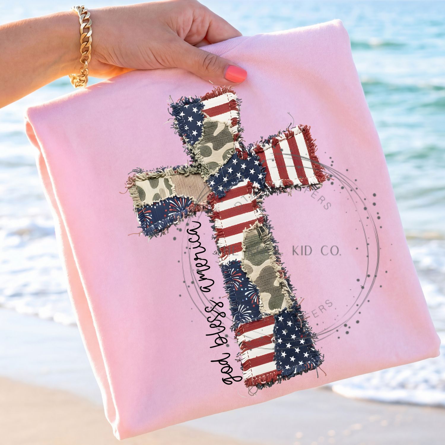 God Bless America Camo Denim Cross