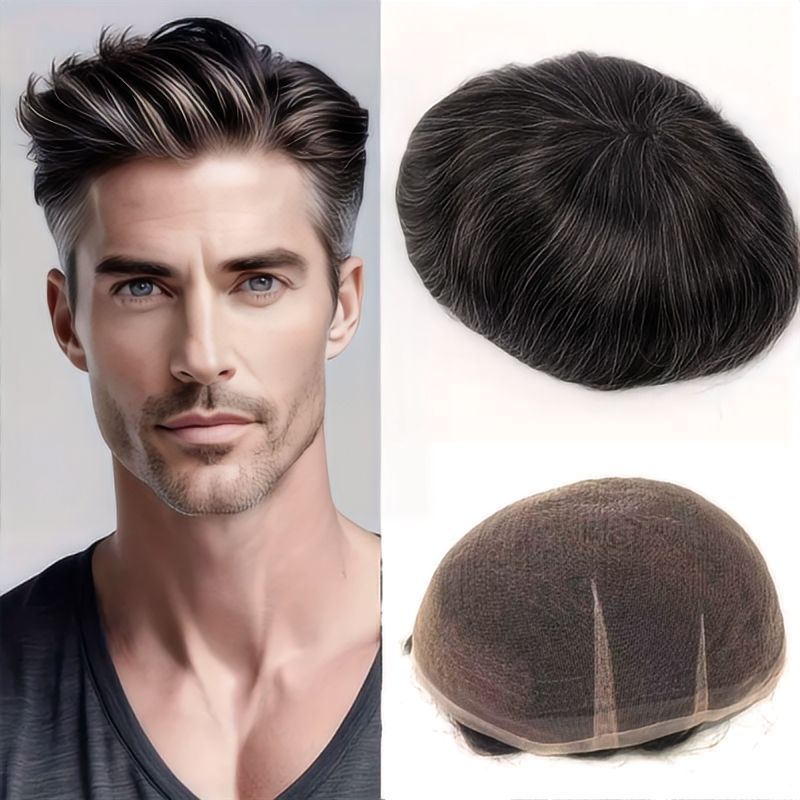 GL-FL  Natural Hairline ,  Swiss Lace System, 100% Human Hair, Full Hand Knit, Replacement System Unit