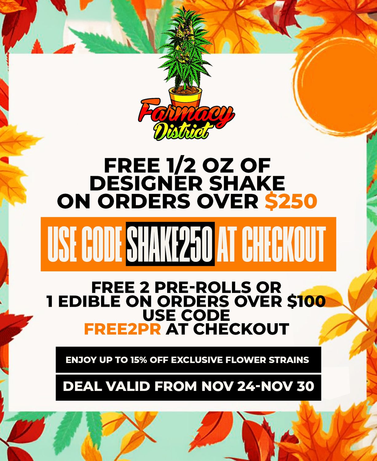 FREE 1/2 OZ OF DESIGNER SHAKE ON ORDERS OVER $250