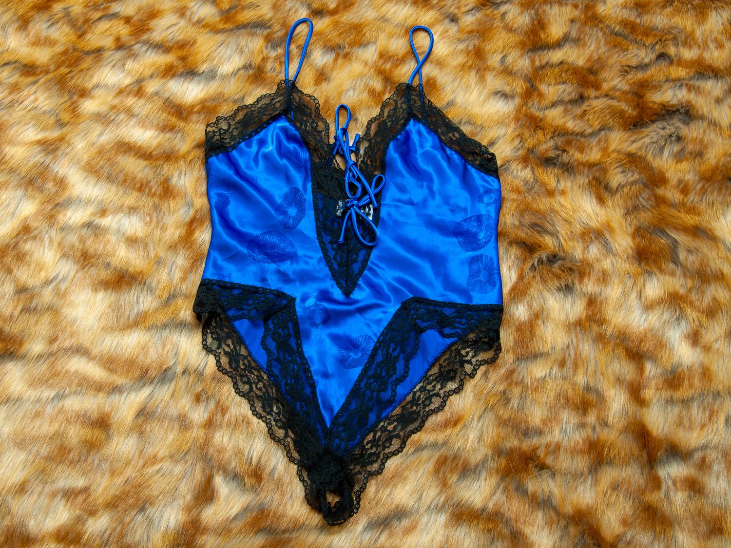 WEARS-Sexy Blue/ Black  Satin/Lace One Piece (Sm)