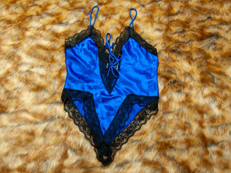 WEARS-Sexy Blue/ Black  Satin/Lace One Piece (Sm)