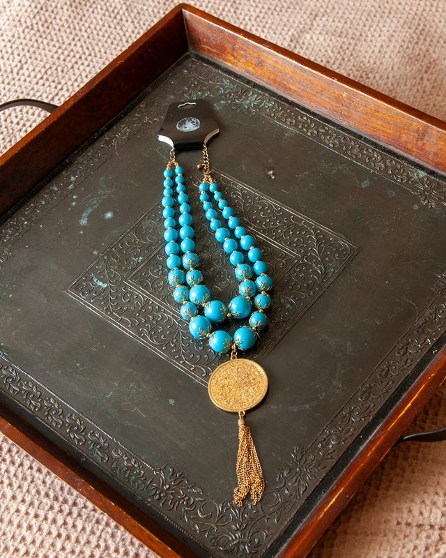NECKLACE - Upcycled Vintage Blue Beaded 2 Strand