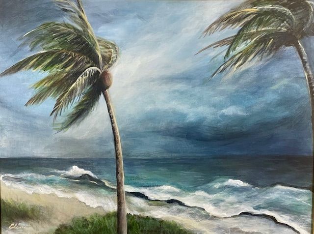 Dark beach with palm trees