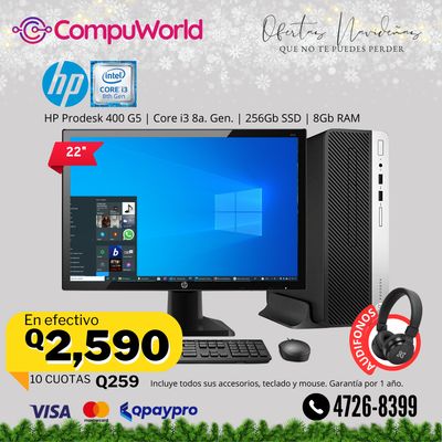 Computadora HP ProDesk 400 G5 Core i3 8a. Generación