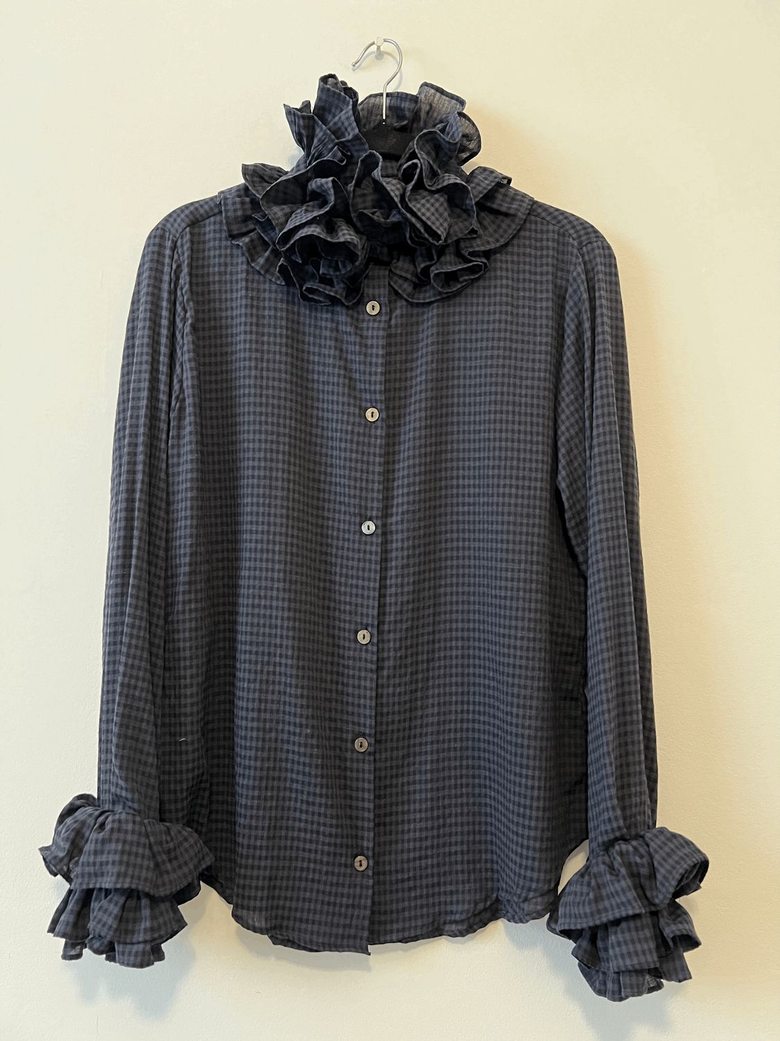 Navy Checkered frilled shirt
