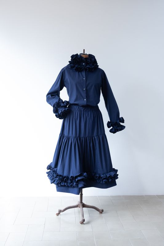 Navy Cotton Frilled Skirt
