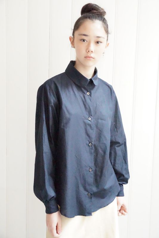 Navy heavy cotton round collar shirt