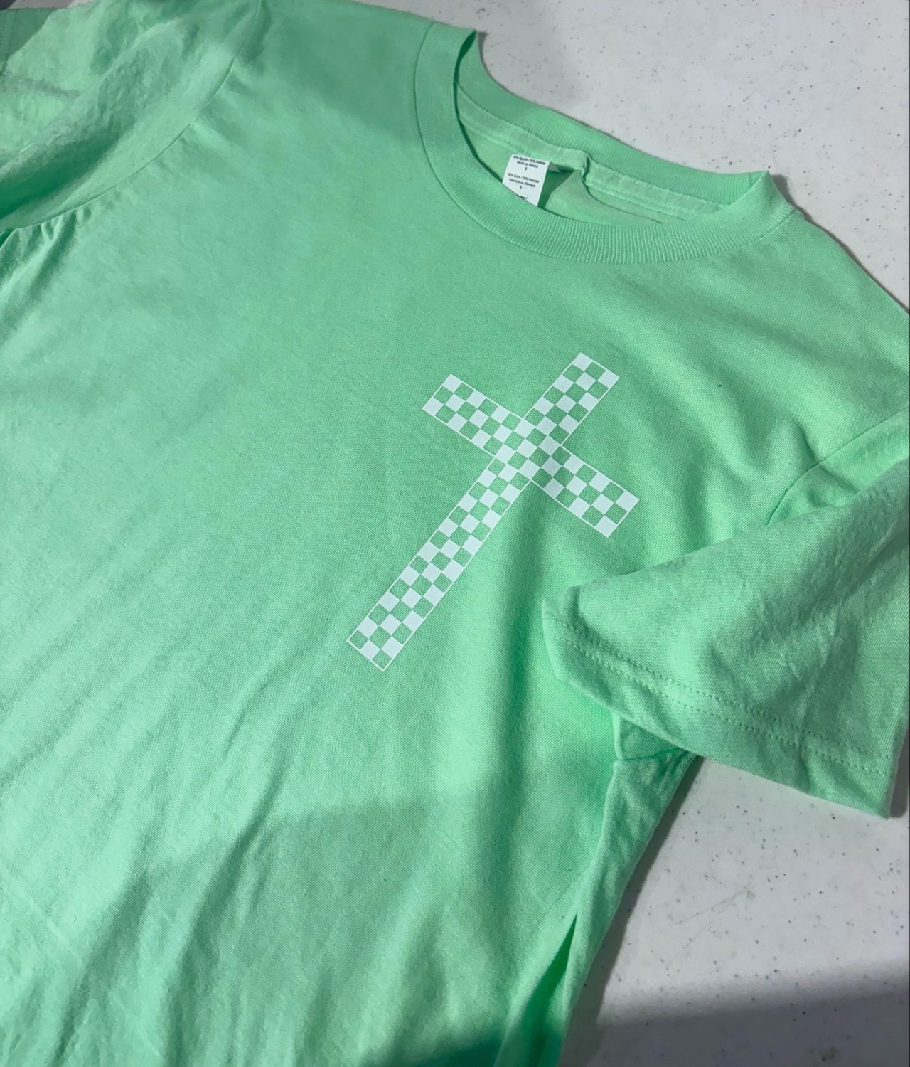 KIDS Jesus Saves Checkered Tee - Mint