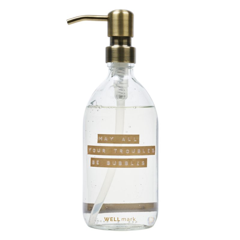 Handzeep transparent/brass 500ml bronze &#39;May all your troubles be bubbels&#39;